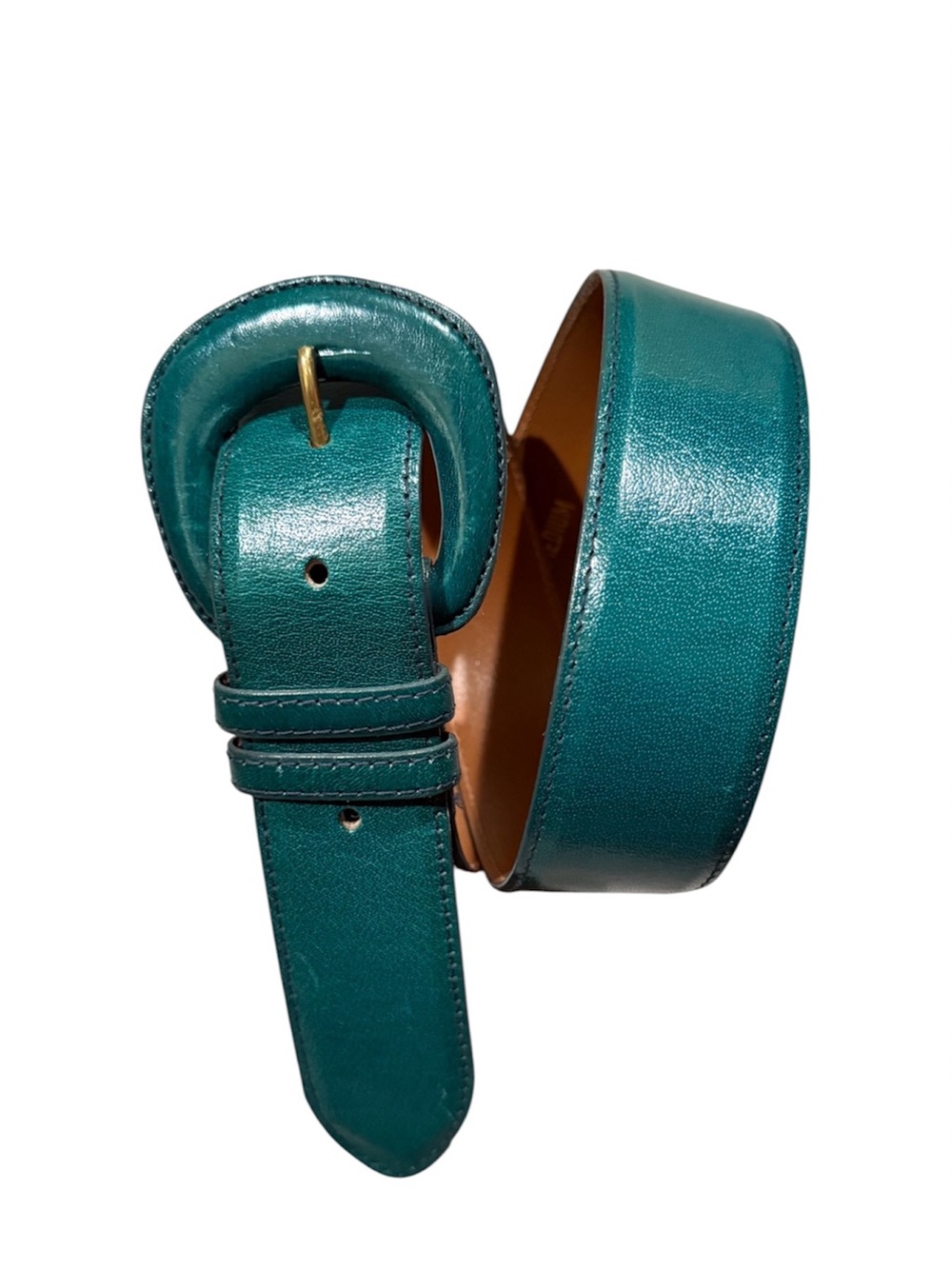Vintage Ellen Tracy Teal Wide Leather Belt | Buffalo Leather Vibrant Minimalist